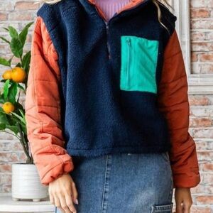 VEVERET dylan fleece pullover jacket in navy